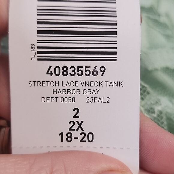 Torrid Harbor Gray Stretch Lace V-Neck Tank, 2X, NWT - Picture 5 of 8